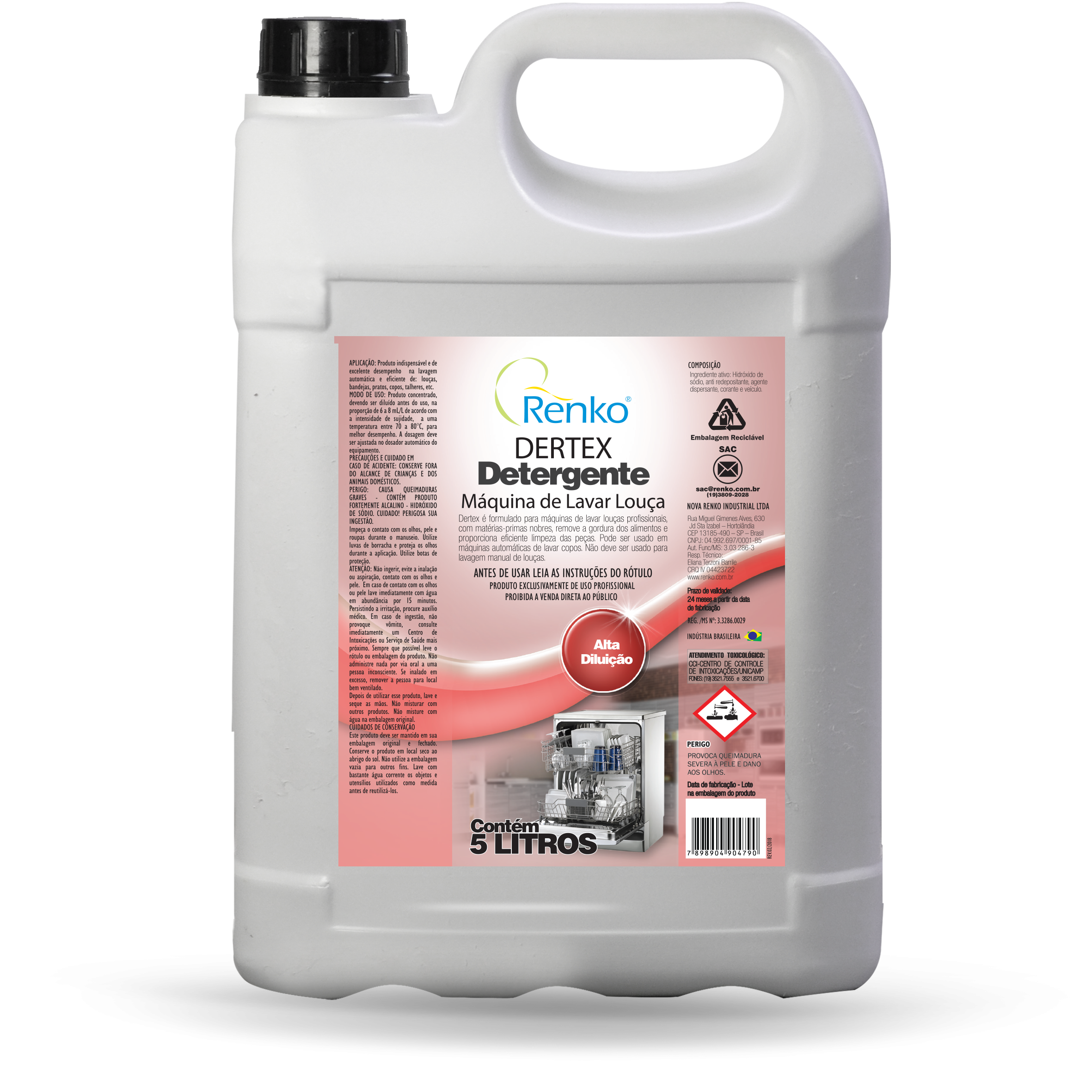 DERTEX DETERGENTE LAVA LOUCAS PROF 5LTS